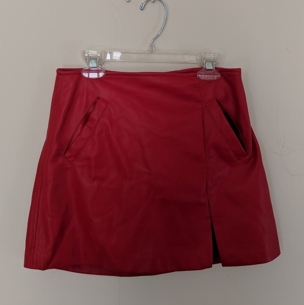 Free People red vegan leather skirt